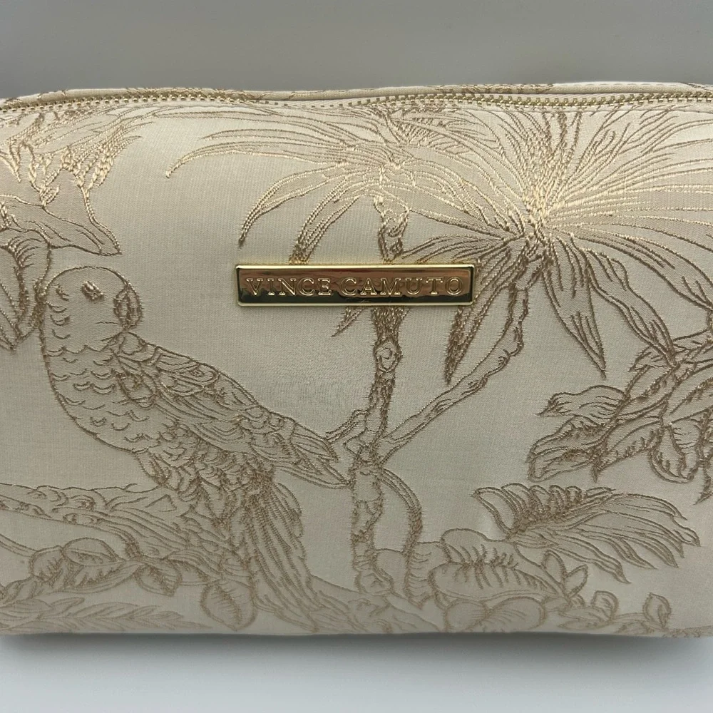*New* Vince Camuto Cream and Gold Animal and Plant Scene Cosmetic/Travel Bag - Picture 3 of 15